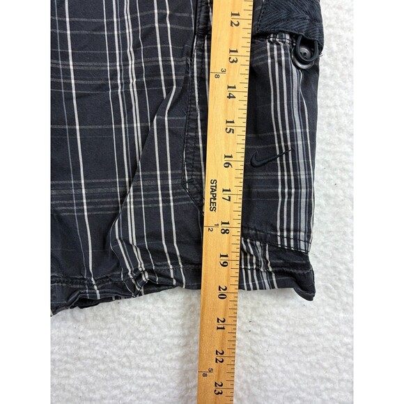 Nike Athletic Dept Plaid Cargo Shorts Men's Size Small Black Drawstring Button - Picture 6 of 12
